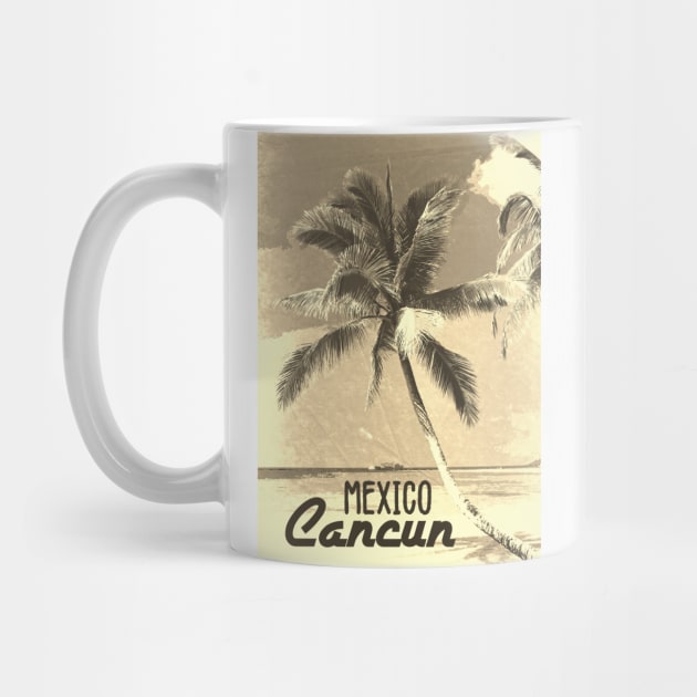 Cancun Mexico Vintage SEPIA travel poster | Most Beautiful Beach on Earth | Vacation Destination by Naumovski